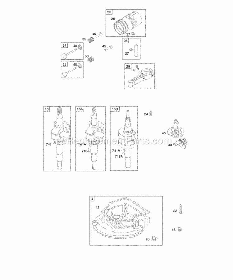 Camshaft Crankcase CoverSump Crankshaft PistonRingsConnecting Rod Diagram and Parts List for 09B902-1652-B2  Briggs and Stratton Engine